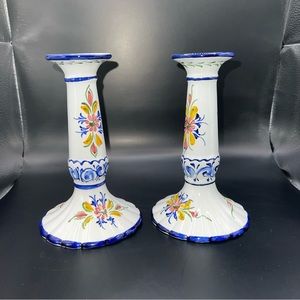 Vintage Hand Painted Portugal Pottery Neuwirth Candlesticks RCCL